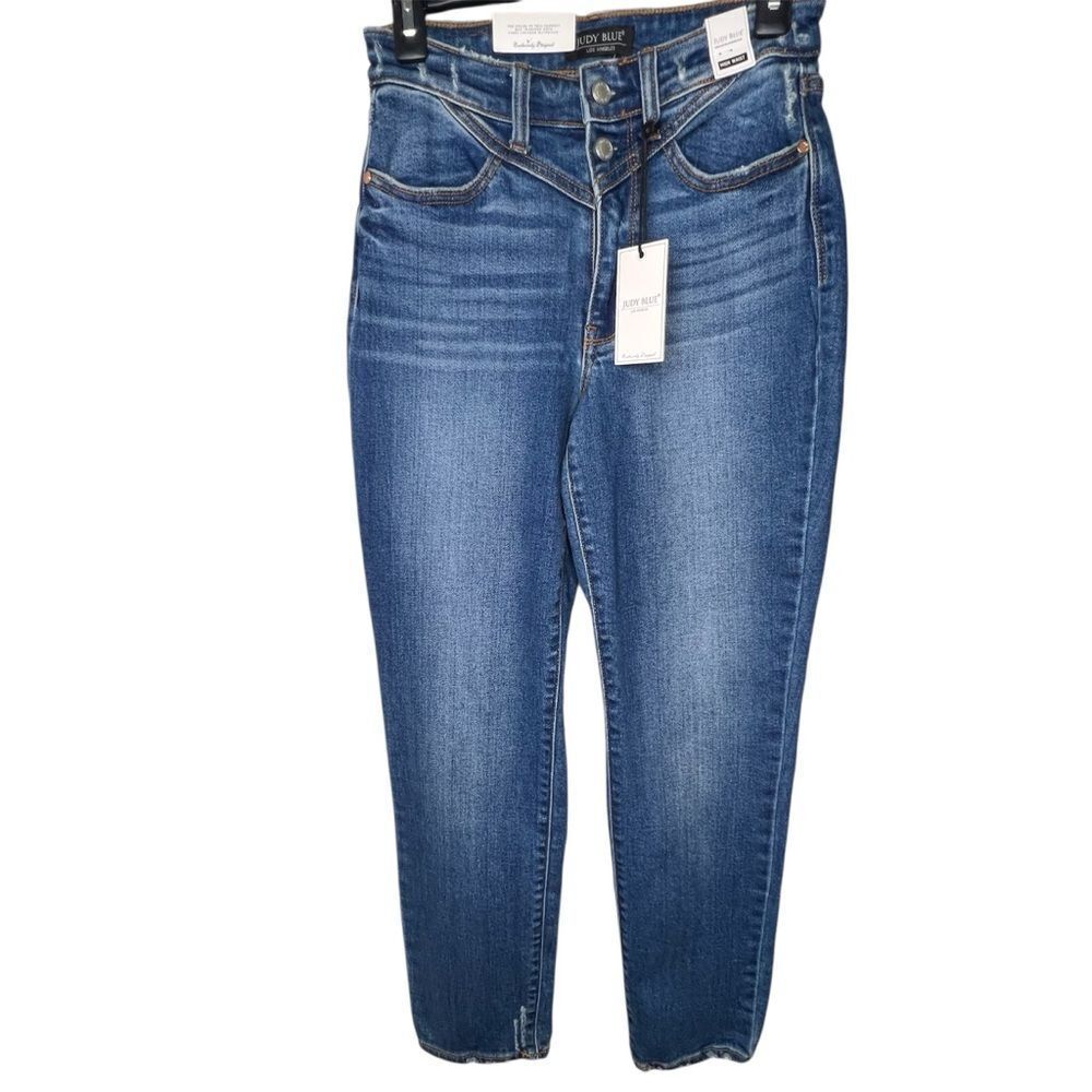 New Judy Blue Front Yoke High Waist Slim Fit Denim Blue Women’s Jeans Sz 1/25